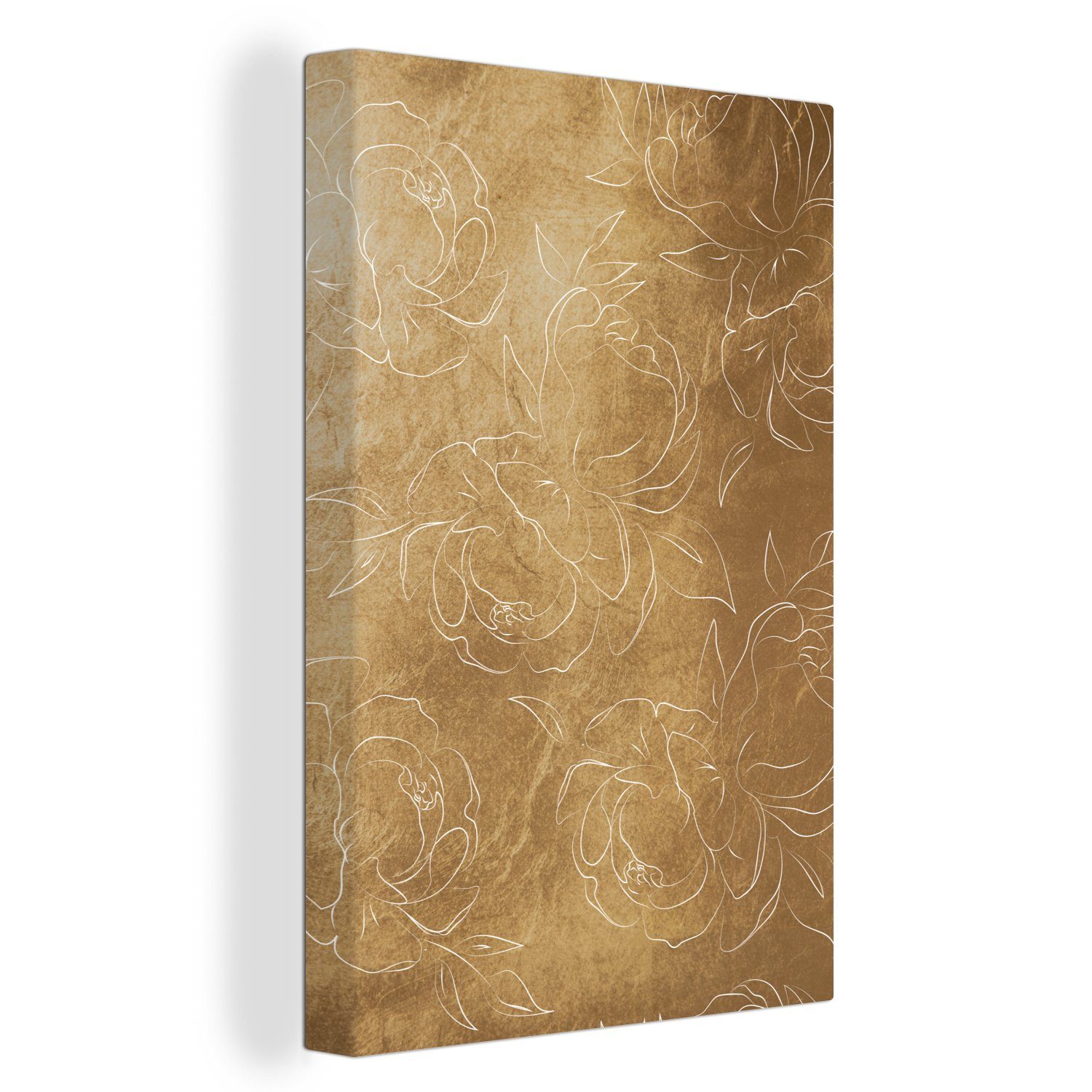 OneMillionCanvasses® Leinwandbild Blumen - Gold - Muster - Gold, (1 St), Leinwandbild fertig bespannt inkl. Zackenaufhänger, Gemälde, 20x30 cm