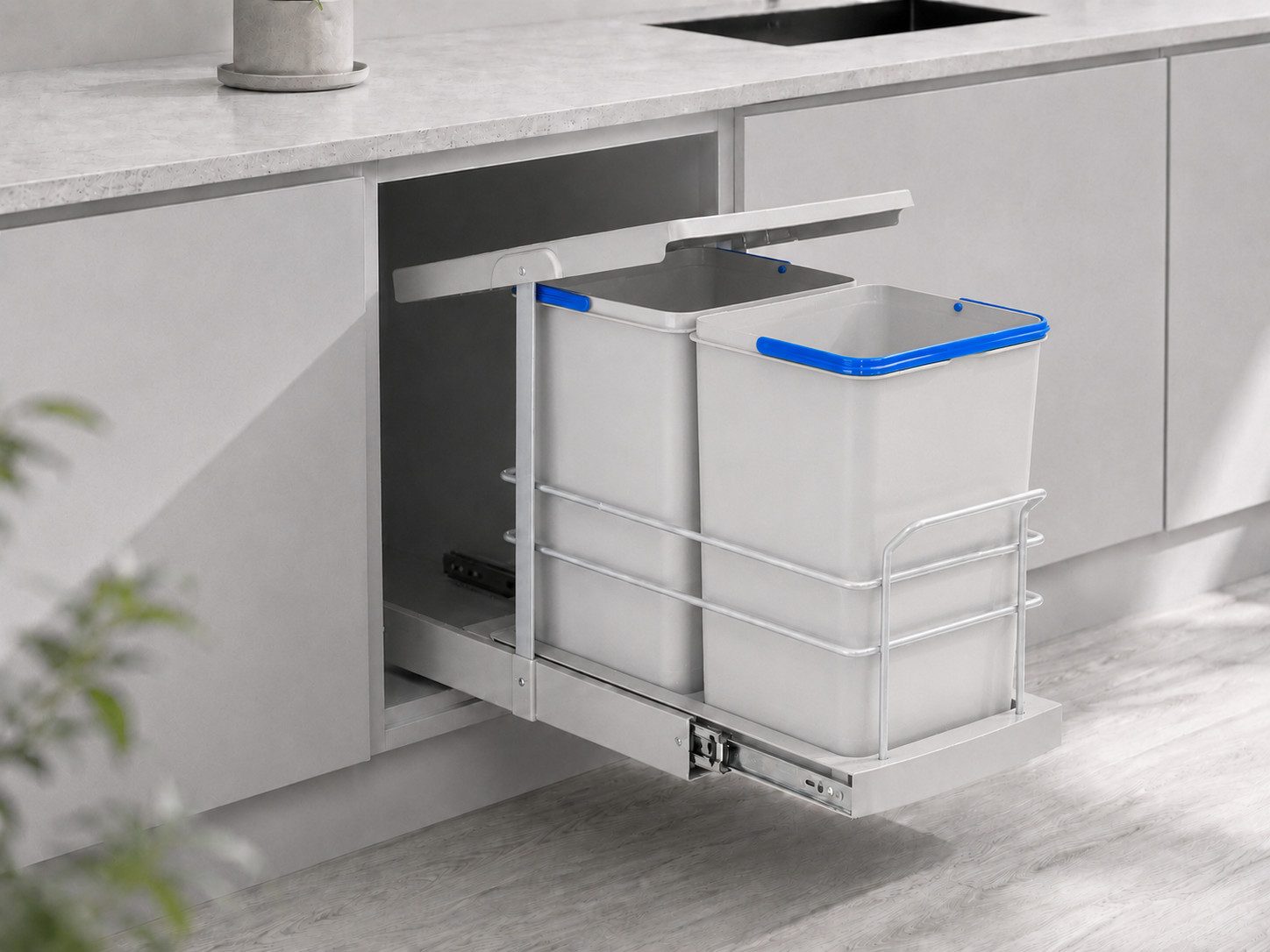 Roomart Einbaumülleimer Einbau-Mülleimer Küche ausziehbar 2×12L Mülltrennsystem Unterschrank, 2×12L Mülltrennung, Einbau Unterschrank, ausziehbar, in 2 Farben