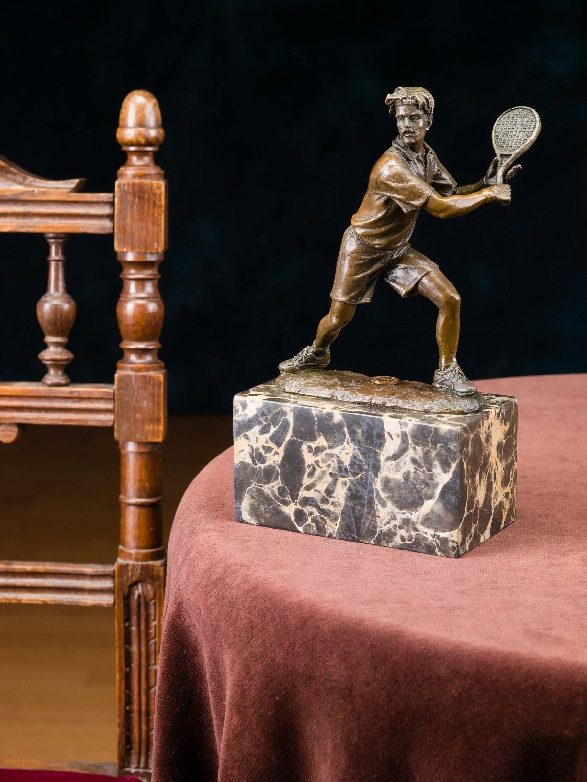 Bronzeskulptur Aubaho Skulptur Trophäe Skulptur Verein Tennis Pokal Tennisspieler Stat