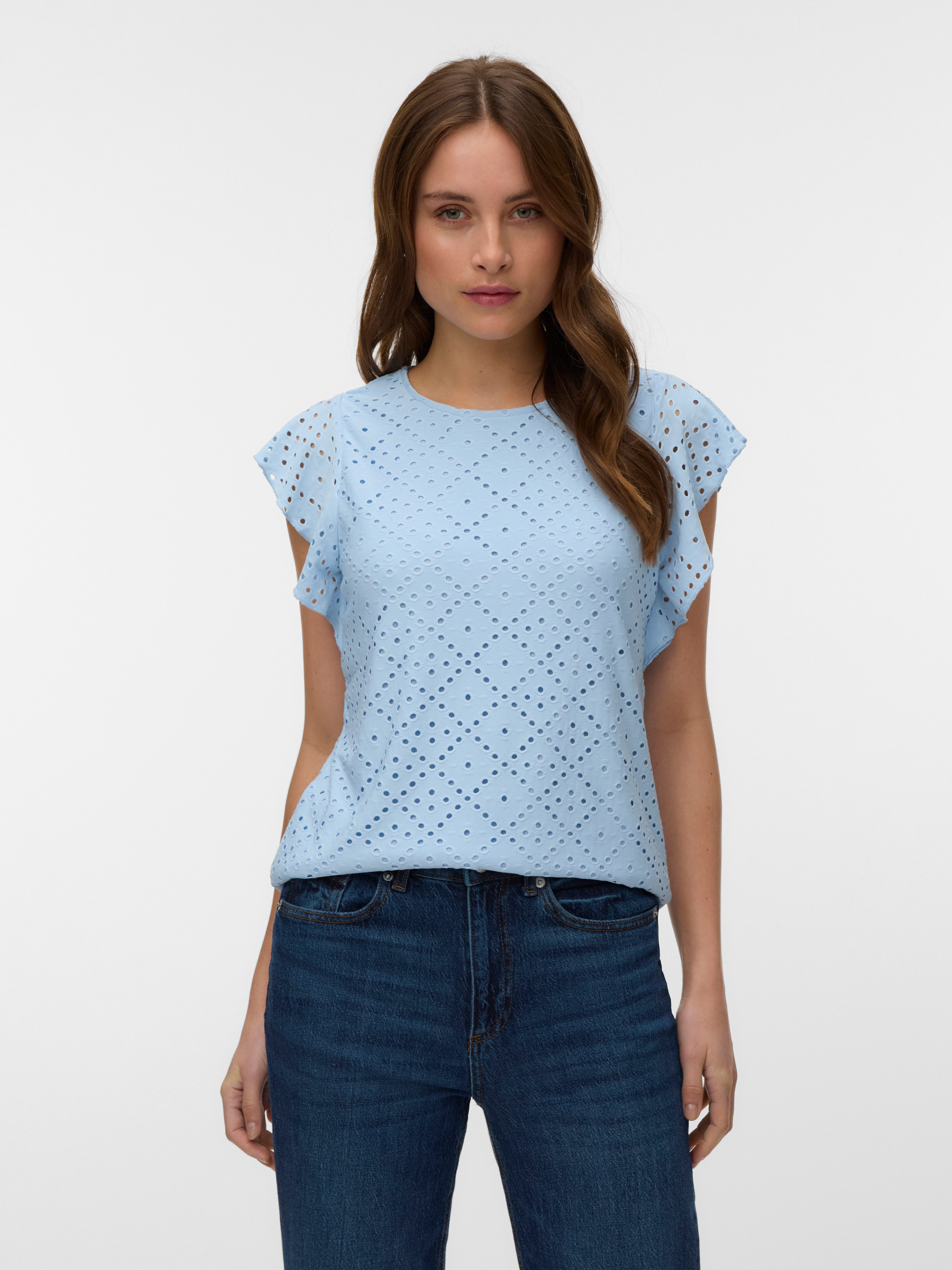 Vero Moda Rundhalsshirt VMTASSA SL FRILL TOP NOOS Materialmix, loose fit günstig online kaufen