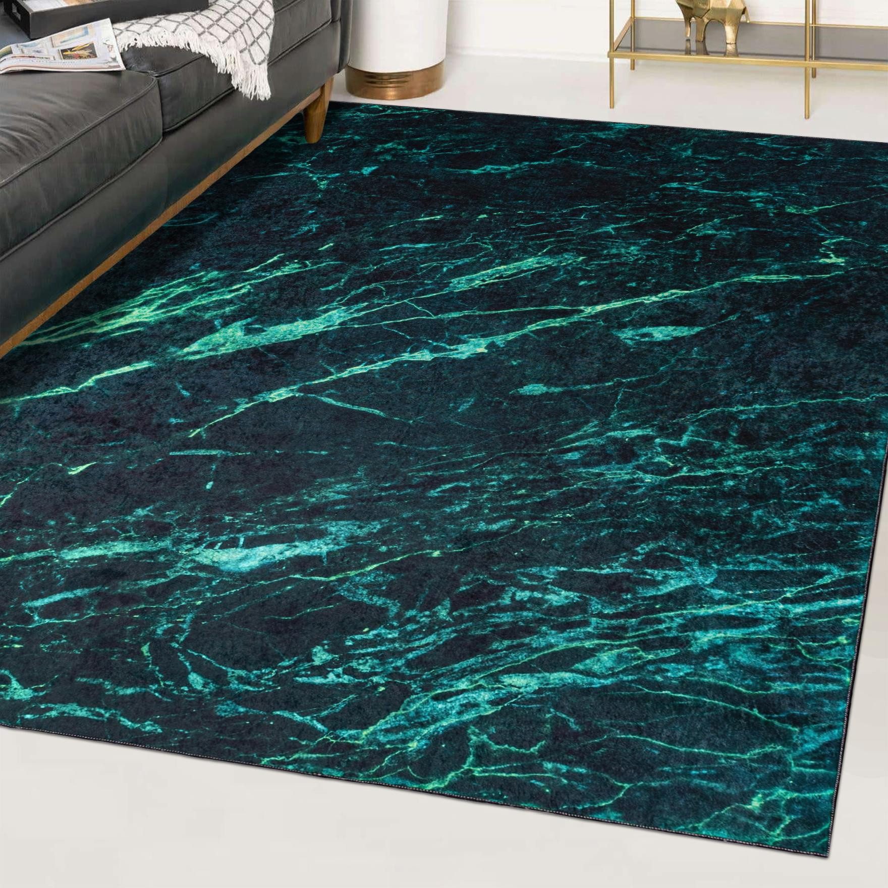 Mazovia Designteppich Modern Glamour Grün Wohnzimmer, Schlafzimmer, Esszimmer, Büro, Fußbodenheizung – Bild 2 von 5