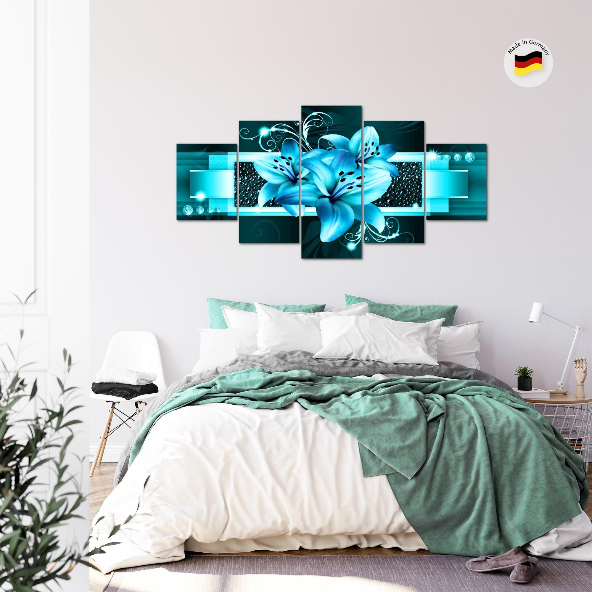 Runa Art Wandbild Bilder Blumen Lilien 5 Teilig Wanddekoration Design Türkis 008651a, 200L x 100B cm – Bild 2 von 5