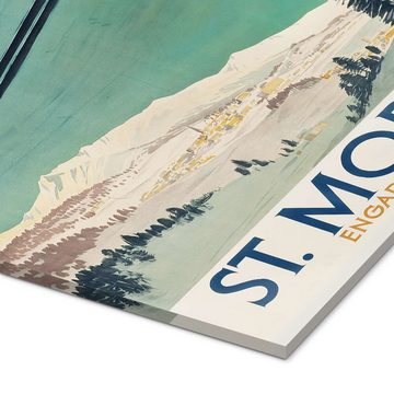 Posterlounge Acrylglasbild Vintage Ski Collection, St. Moritz, Engadin, Vintage Illustration