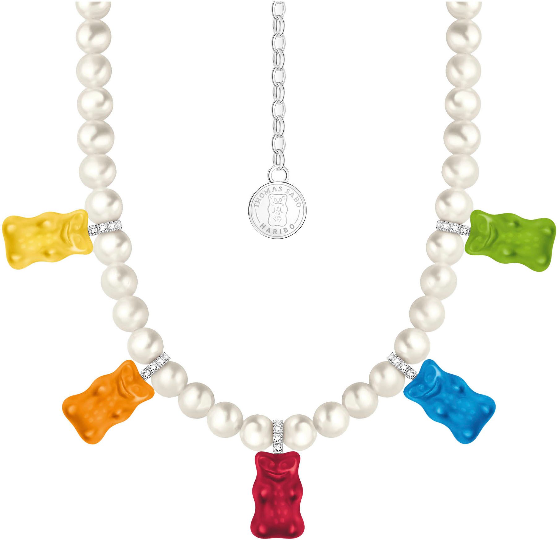 THOMAS SABO Kette mit Anhänger THOMAS SABO x HARIBO Schmuck: Perlenkette mit Goldbären, mit Kristallglas, Zirkonia (synth) - mit Süßwasserzuchtperle