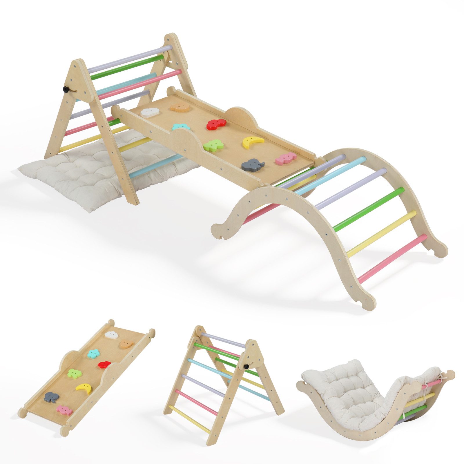 LALAHO Klettergerüst 5-in-1 Kletterdreieck & Kletterbogen & Leiter & Rutsch günstig online kaufen