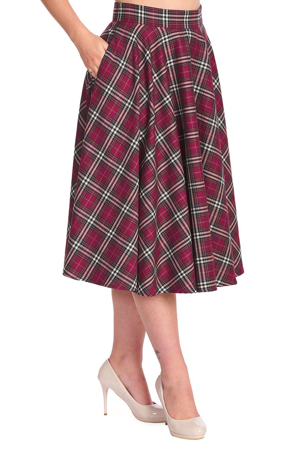Banned A-Linien-Rock Winter Check Rot Kariert Retro Vintage Swing Skirt günstig online kaufen