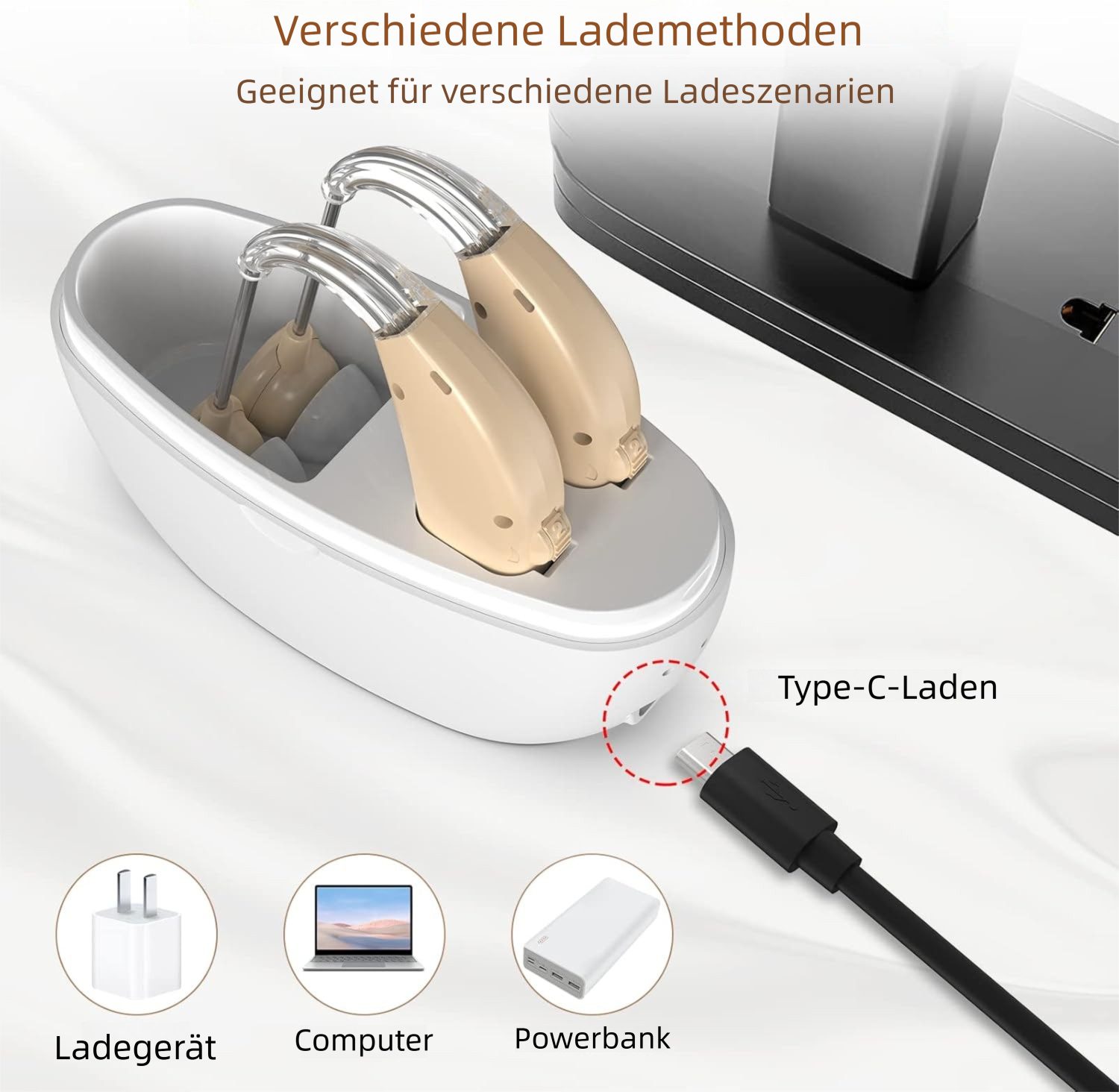 VEKROBOT Im-Ohr-Hörgerät Hörverstärker für Senioren wiederaufladbar hinter dem Ohr tragbar, Hörgerät wiederaufladbar, mit Noise Cancelling Lautstärkeregler