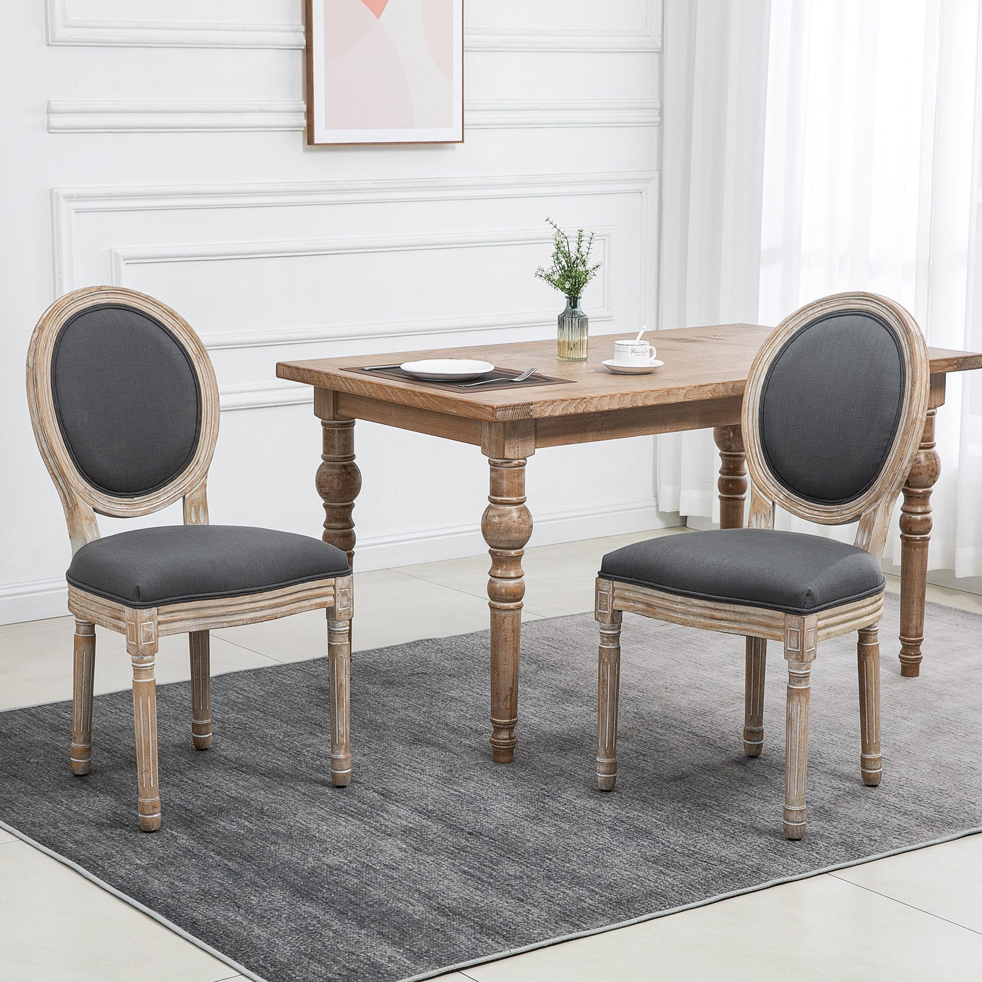 HOMCOM Esszimmerstuhl Küchenstuhl mit Rückenlehne (Set, 2 St), 2er Set, Vintage-Landhausstil