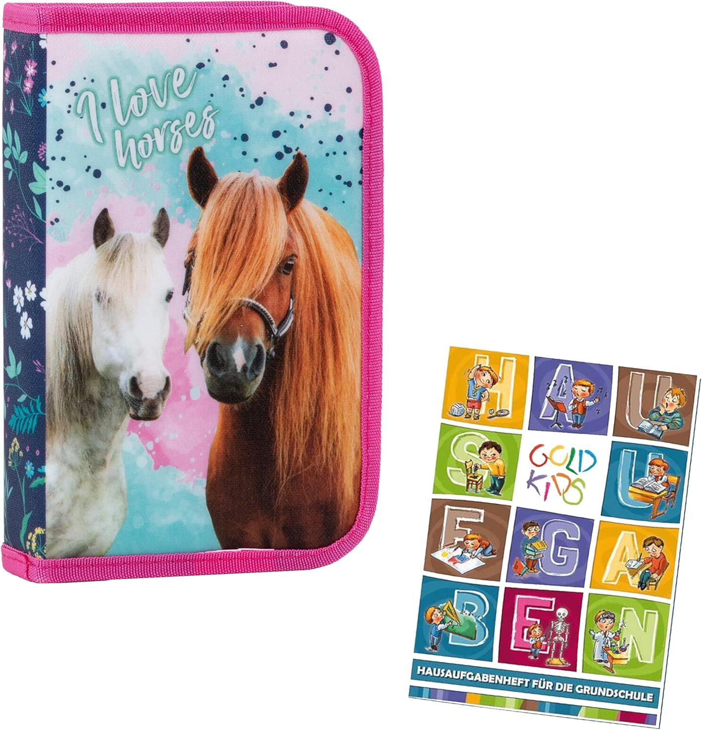 GOLDKIDS Пеналы Federtasche Federmappe, (ohne Inhalt Schüleretui Stifte und Pinsel Fanartikel inkl., 1-tlg., Aufgabenheft Federbox Etui), Stiftetasche Schlamper-Etui Schul-Etui Pferd Motiv
