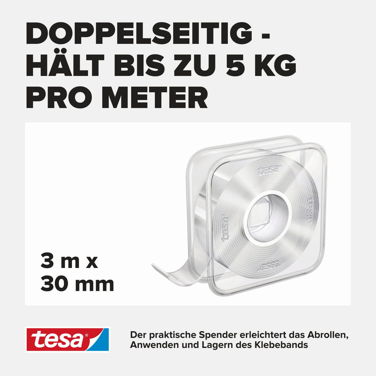 tesa Doppelklebeband Universal Tape mit Nano Power, doppelseitig transparent, extra stark (Packung, 1-St., wiederverwendbares, leicht ablösbares Montageband für – Bild 5 von 5