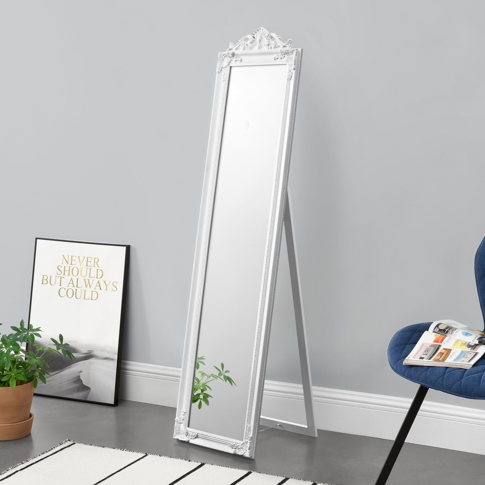 en.casa Standspiegel, »Arezzo« Ganzkörperspiegel kippbar 160 x 40 cm Weiß Weiß | weiß