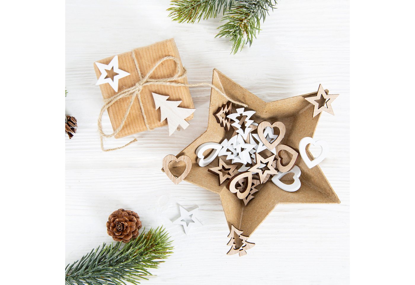 Thumbnail - Logbuch-Verlag Streudeko Weihnachtsdeko Set 24 Holz Streuteile Baum Stern Herz Deko