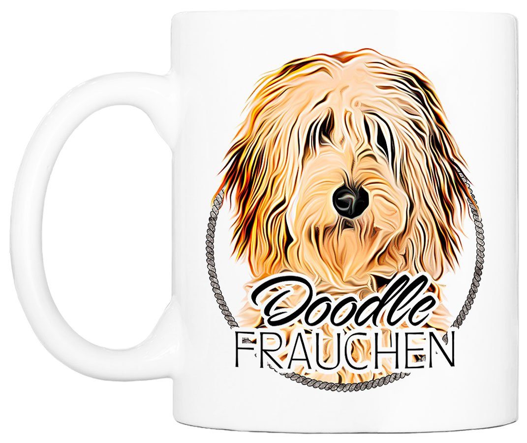 Cadouri Tasse DOODLE FRAUCHEN - beidseitig Geschenk, handgefertigt, Kaffeetasse Hunderasse, ml bedruckt, für mit 330 Hundefreunde, Keramik