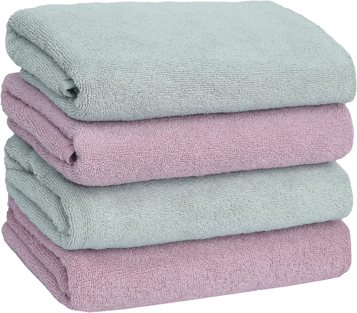livessa Handtücher Badetücher im Set und als Serie, (4-St), Badetücher Set, Bade-Handtuchset 100% Baumwolle Mint-Rosa