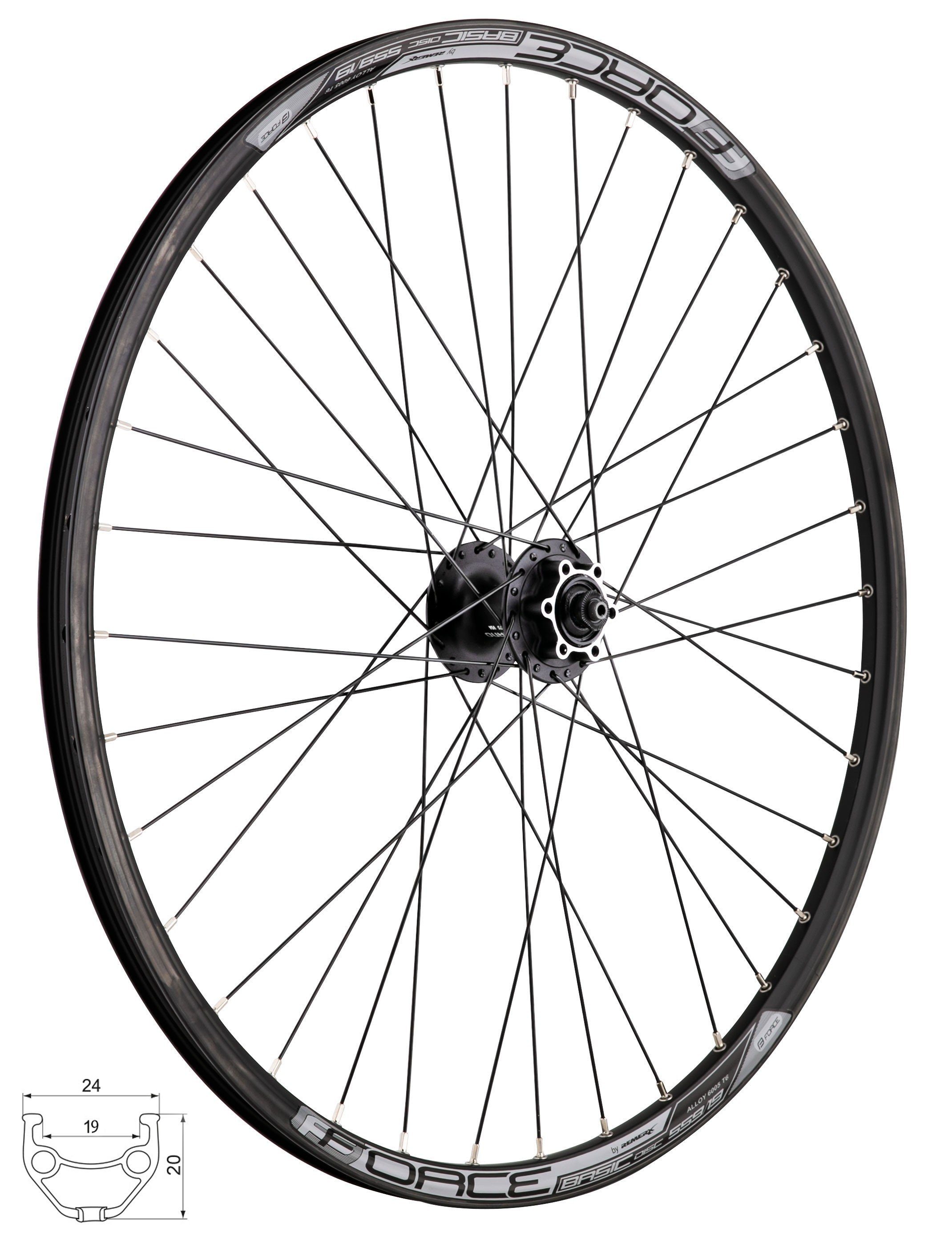 FORCE Fahrrad-Laufrad Vorderrad 26" FORCE BASIC DISC 559x19 HBM475 6b 36sh