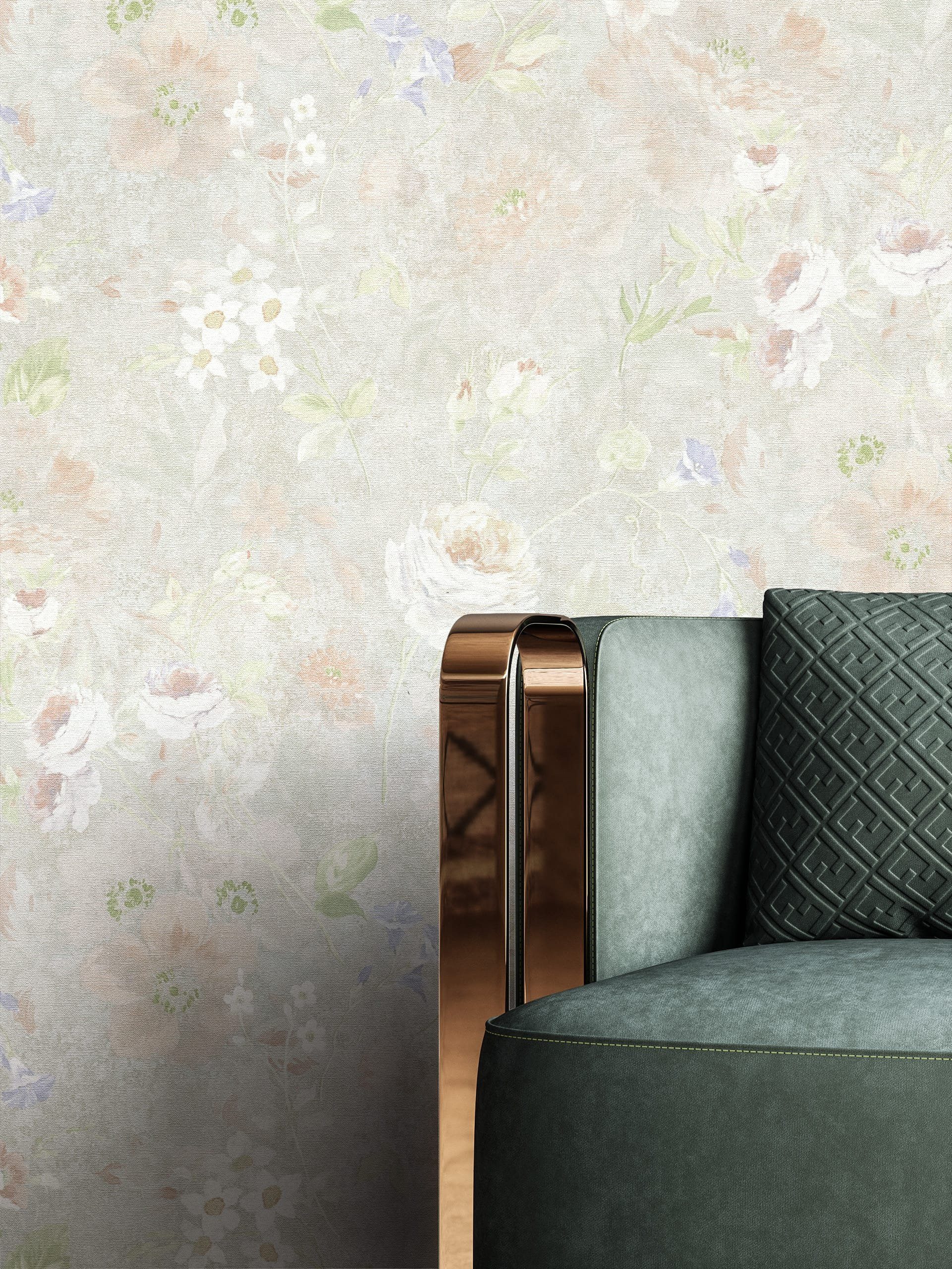 Newroom Vliestapete, Grau Tapete Floral Blumen günstig online kaufen