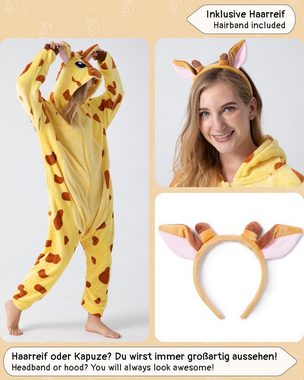 Corimori Partyanzug Onesie Giraffe kuscheliger Jumpsuit für Erwachsene, Jumpsuit, Pyjama, Fasching, Kigurumi, Tierkostüme, Giraffe "Theo"