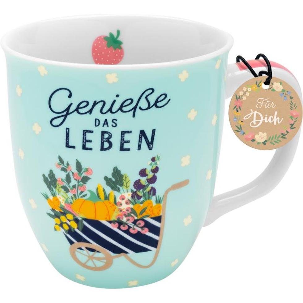 Sheepworld Tasse Porzellan-Tasse mit Motiv "Garten-Glück" Genieße das Leben 40cl, 1-tlg., Porzellan, mit Innen- und Henkeldruck