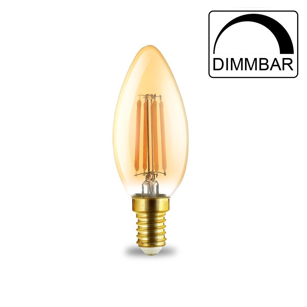 LED-Leuchtmittel LED Leuchtmittel E14 Filament Kerze bernstein C35 4W dimmbar 400 Lumen