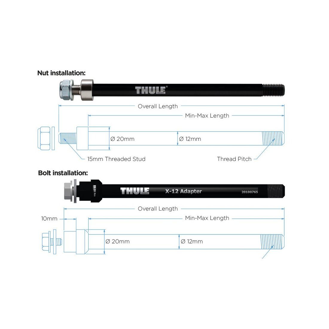 Thule Achsadapter Maxle Trek M12x1,75 209mm Befestigung-Mutter Адаптери