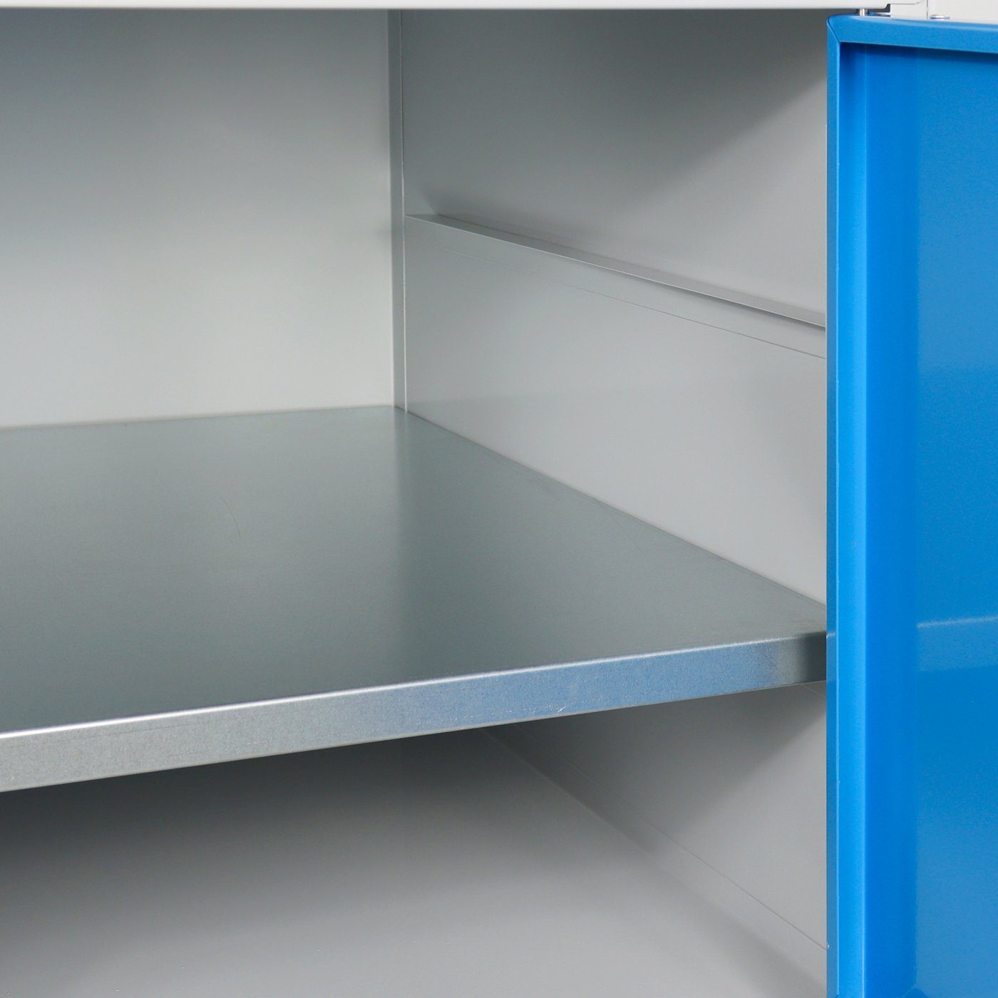 Tür Grau/Blau mit Lichtblau + Regalteil, 1 PROREGAL® 84x120x60cm, Werkbank Werkbank Rhino HxBxT