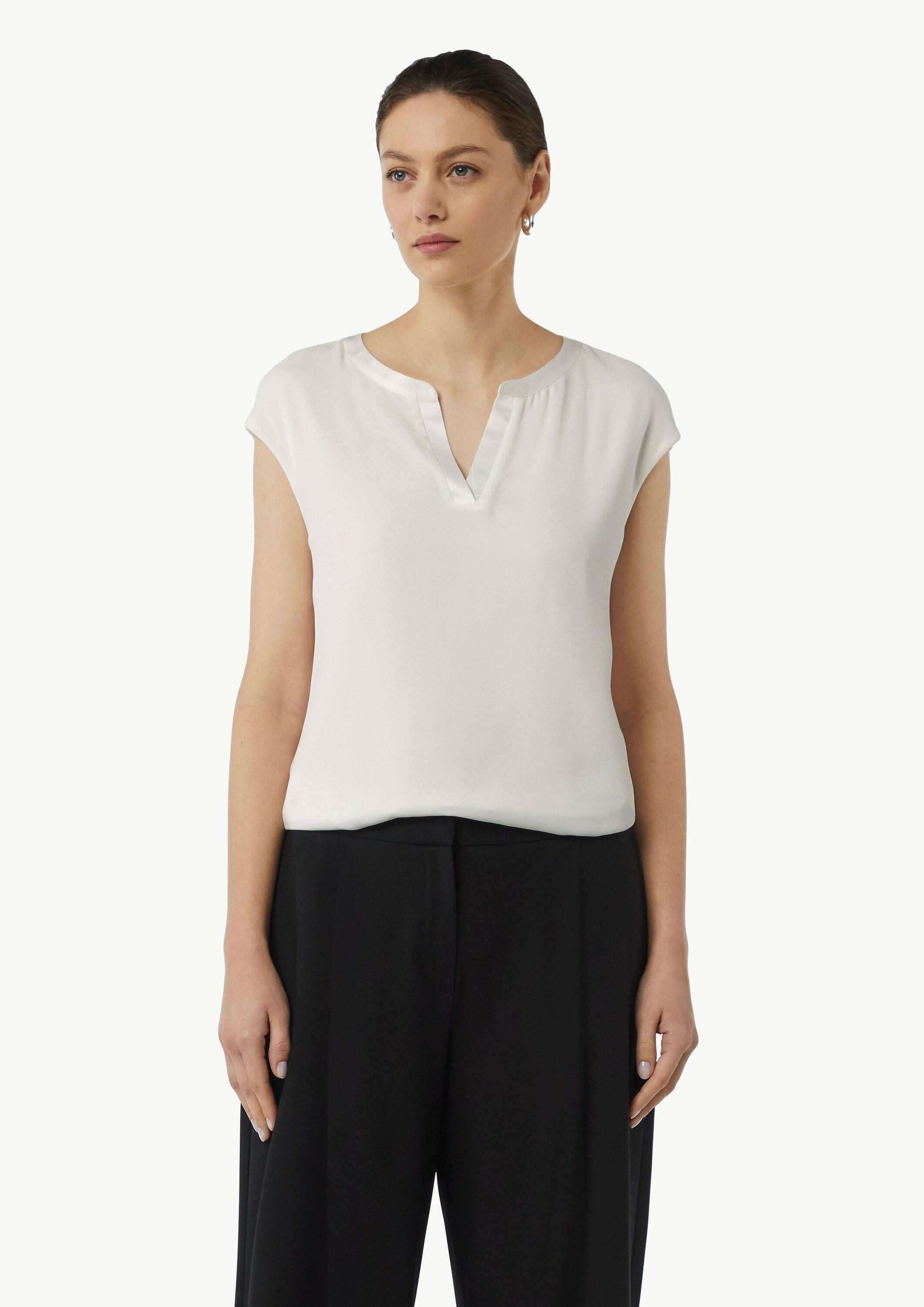 comma Kurzarmshirt T-Shirt Blusenshirt mit Satinblende günstig online kaufen