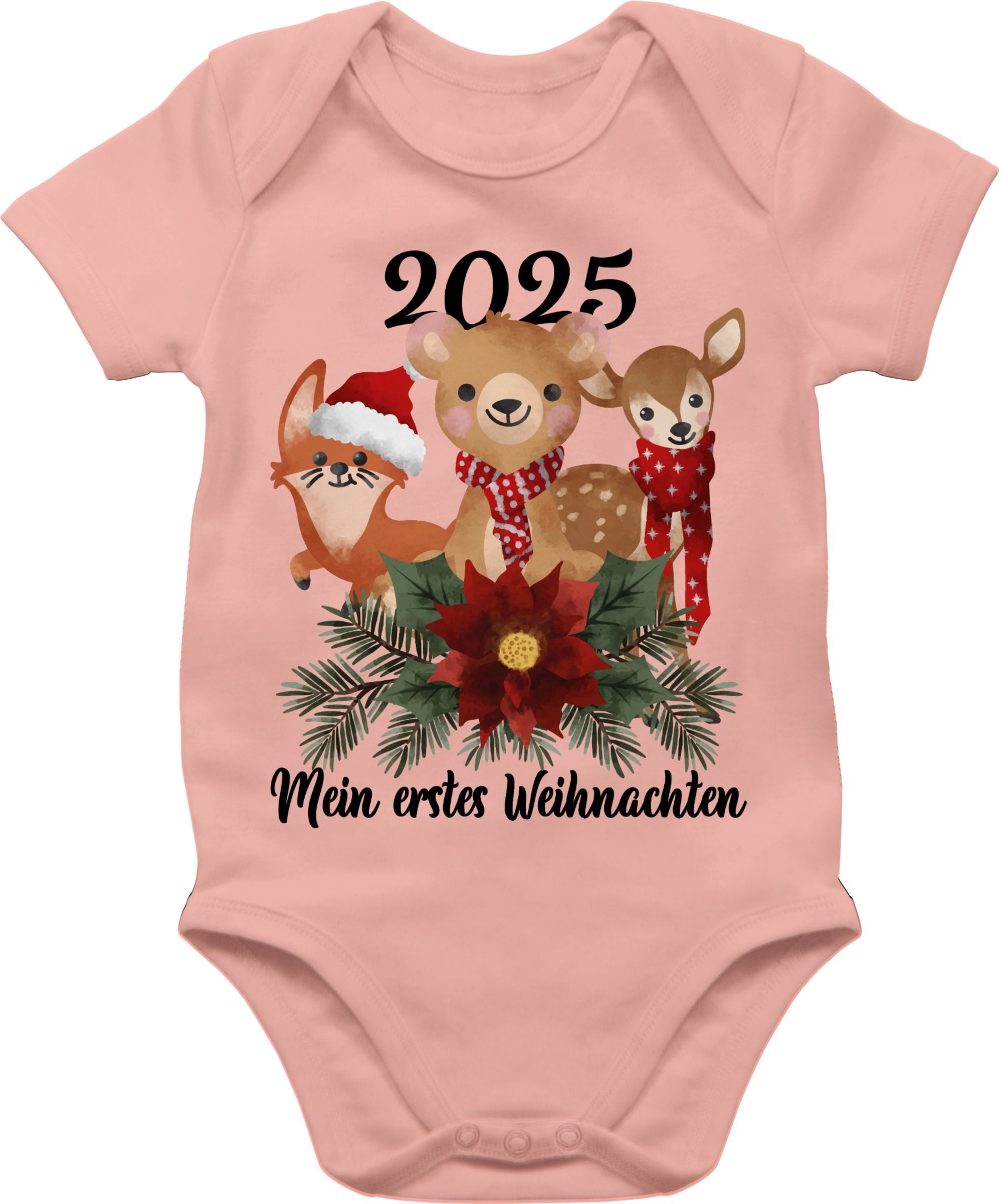 Shirtracer Shirtbody 2025 Mein erstes Weihnachten mit süßen Tieren - schwarz Weihnachten Kleidung Baby