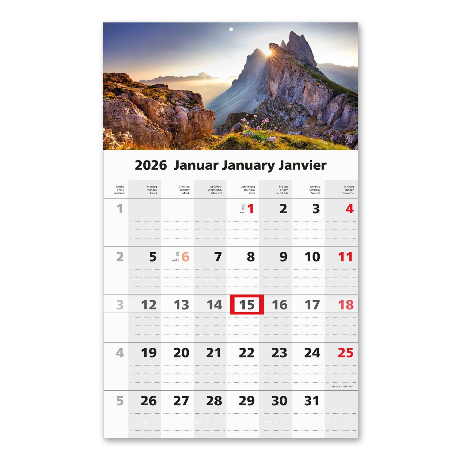 Timr Wandkalender 1 Monatskalender 2026 - Wandkalender 1 Monat mit Schieber I tr325