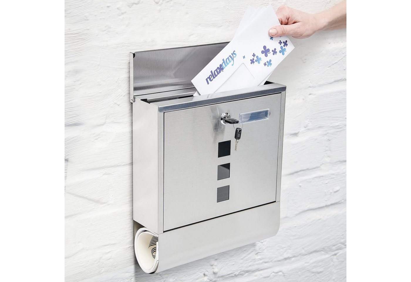 Thumbnail - relaxdays Briefkasten Edelstahl mit Zeitungsfach
