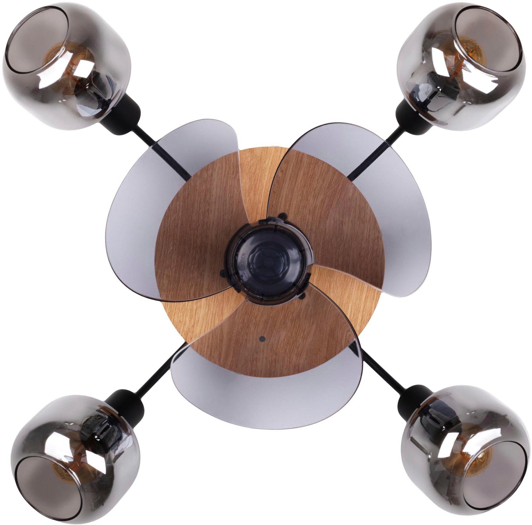 näve Deckenleuchte Fumoso Deckenventilator, Ventilatorfunktion, ohne Leuchtmittel, Deckenlampe, Ventilator, Fernbedienung, 4flg., E14 exkl., Glasschirme – Bild 5 von 5