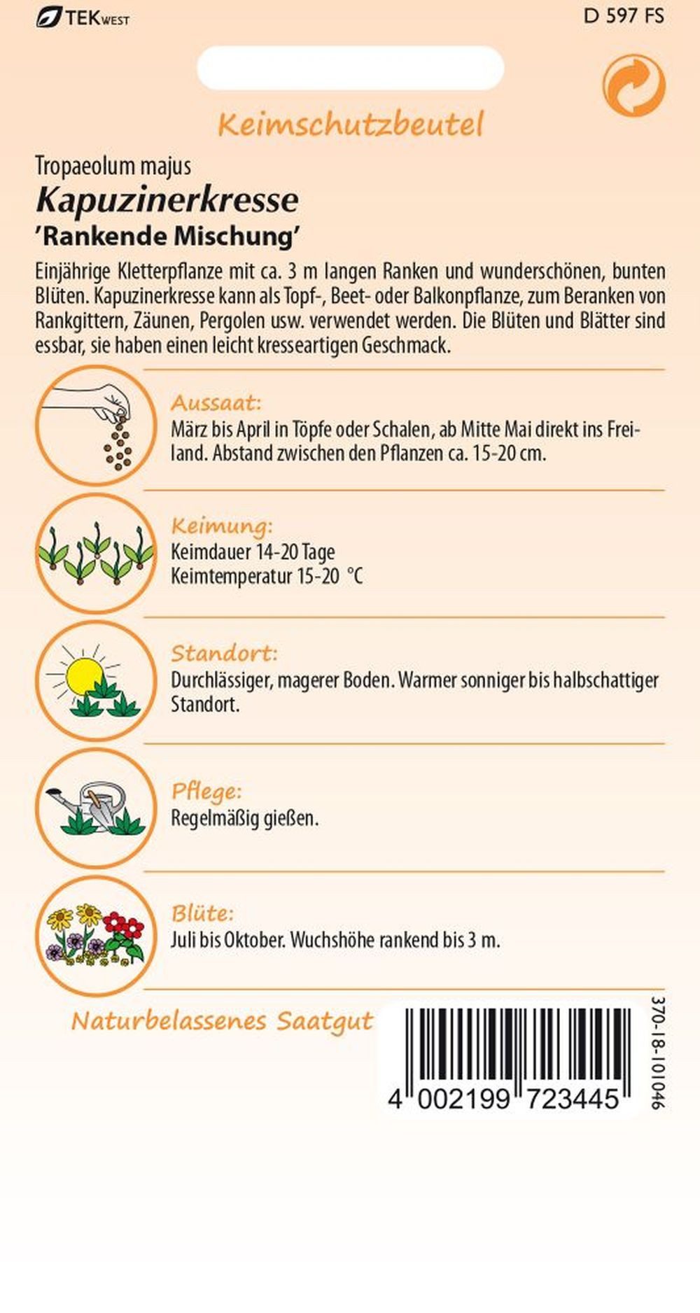 SAMEN PFANN Kräutersamen Kapuzinerkresse, rankende Mischung - Kapuzinerkresse-Samen Saatgut, Tropaeolum majus
