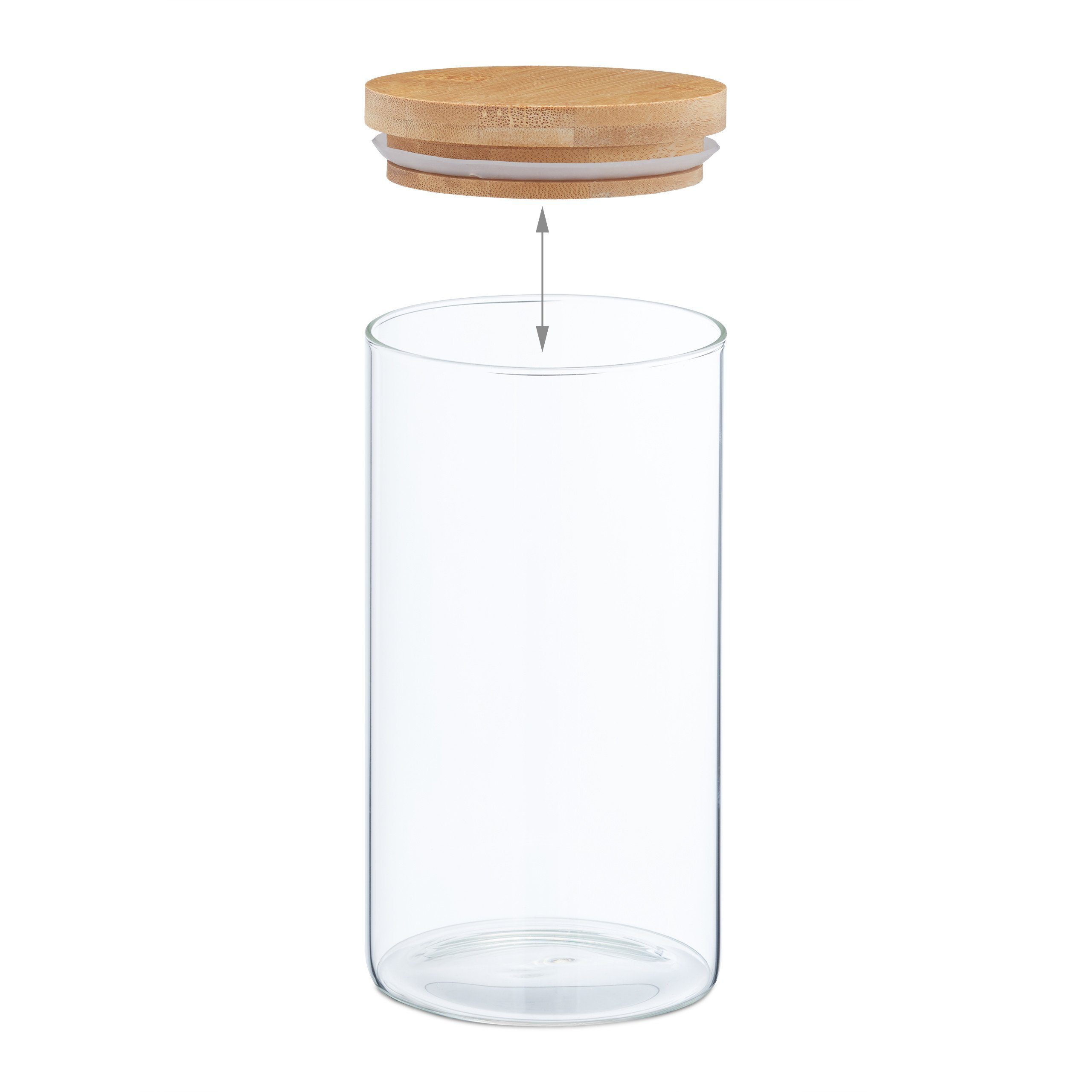 Set Vorratsglas mit 1000 Vorratsgläser ml, 3er relaxdays Deckel Glas