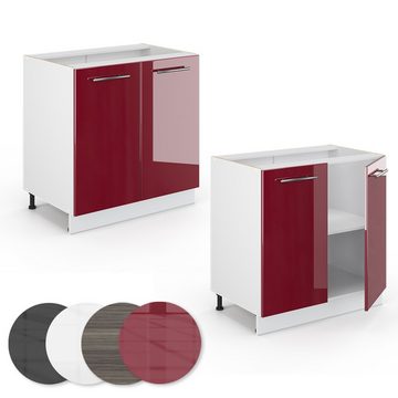 Livinity® Spülenunterschrank Fame-Line, Bordeaux Hochglanz/Weiß, 80 cm mit Regal, AP Eiche