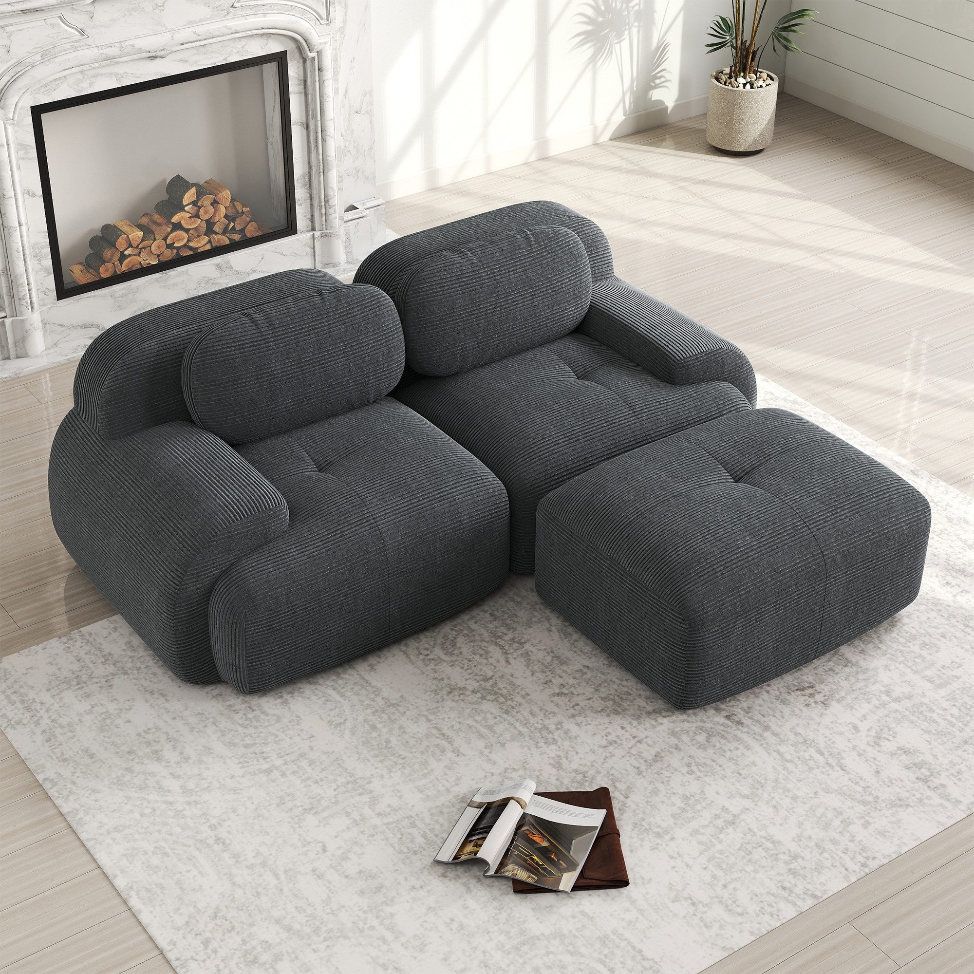 Leawin Sofa Modulares Sofa mit Bettfunktion aus Cord – Sofas Wohnzimmer Eck günstig online kaufen