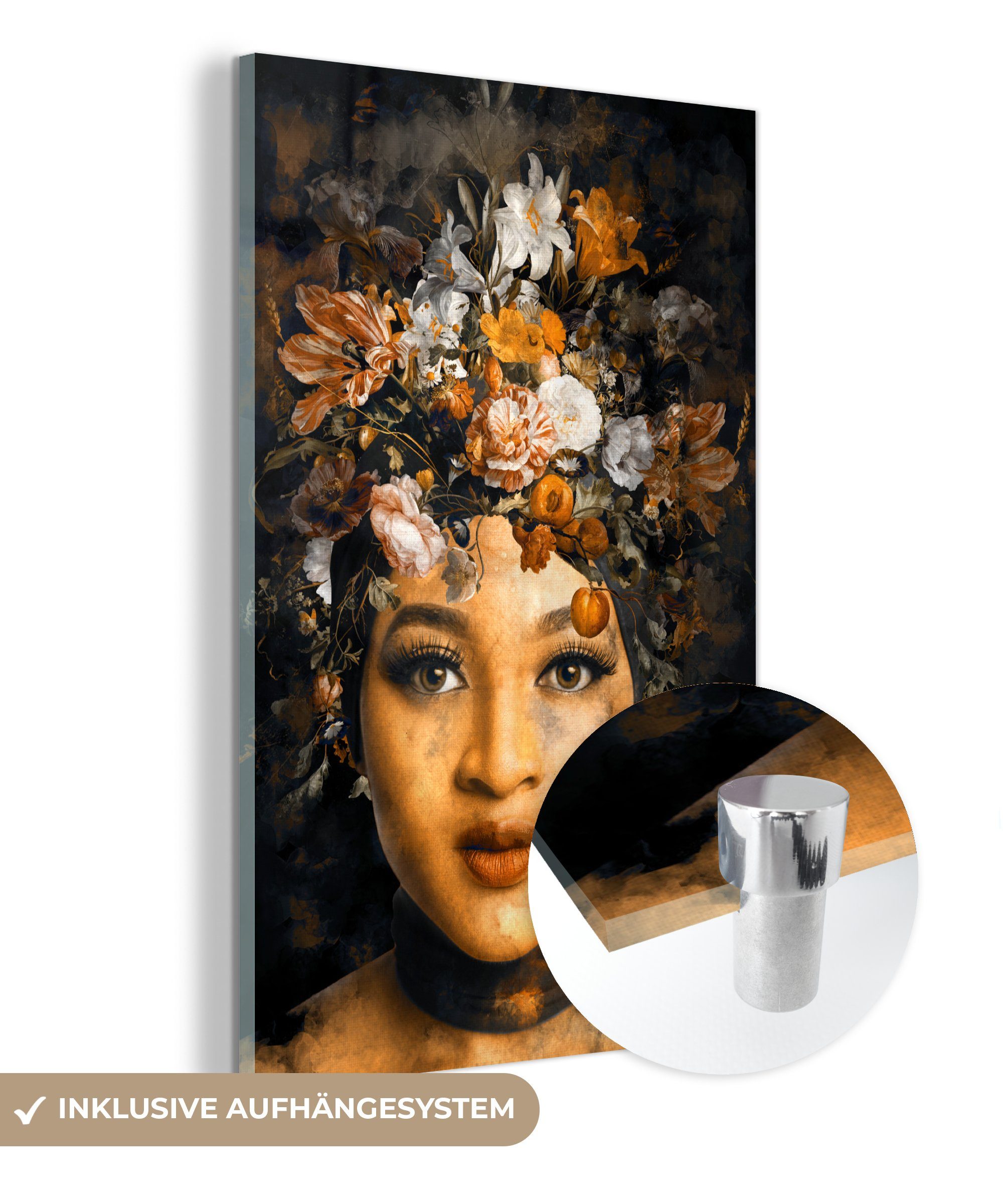 - Acrylglasbild Lehm (1 Glas - MuchoWow Flora, auf - Glas Wandbild Bilder St), Wanddekoration Foto Frau - auf - Glasbilder