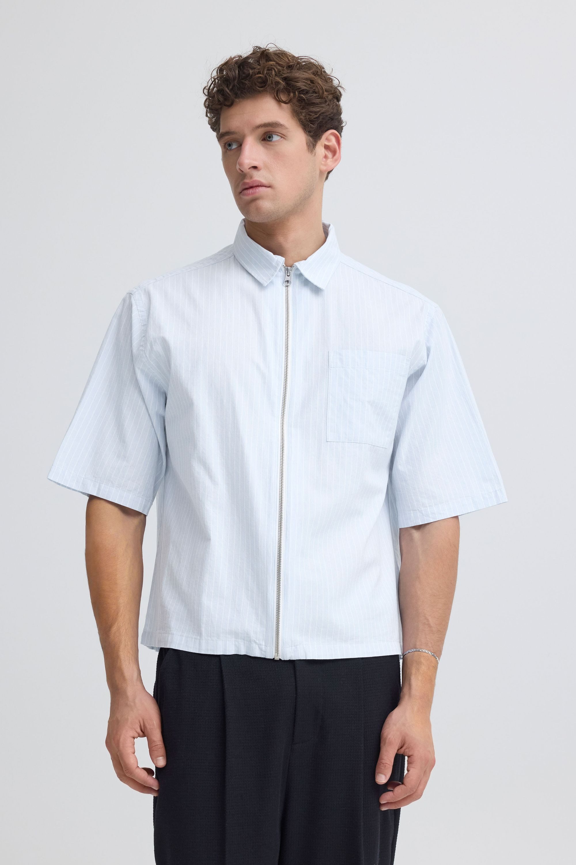 Casual Friday Kurzarmhemd CFWeslin Boxy Hemd mit Reißverschluss