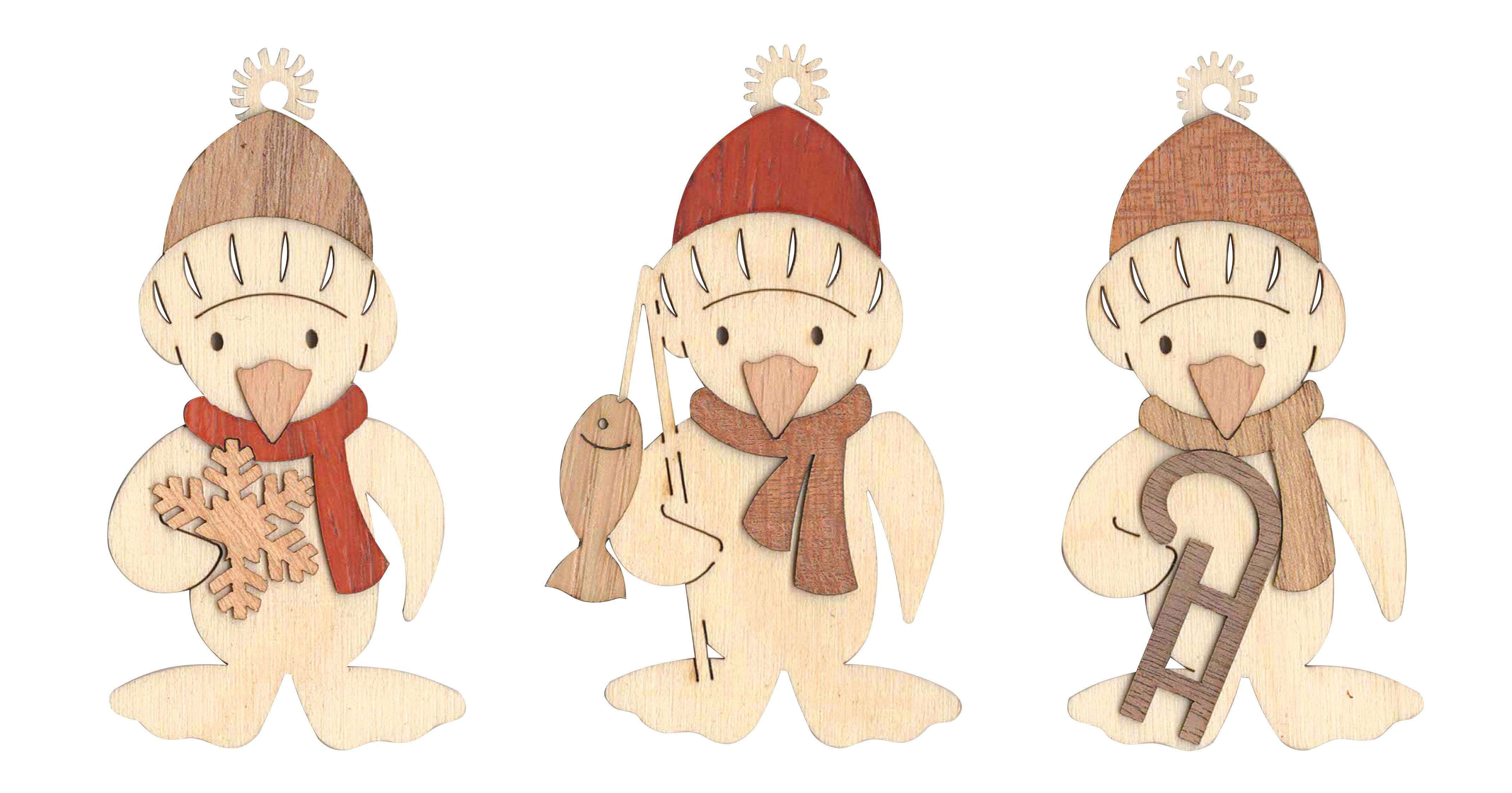 Kuhnert Kreativset 19320, Pinguine - 3er Set, Christbaumschmuck Anhänger aus Holz - Made in Germany