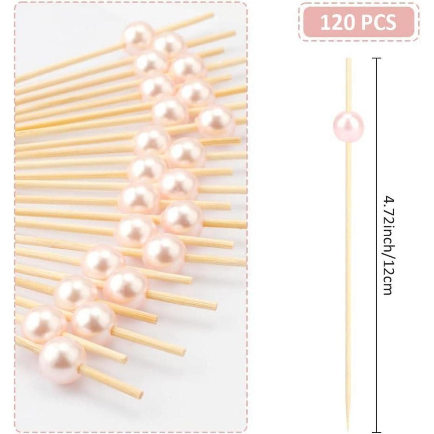 LuxusKollektion Partyspieße Cocktailspieße Valentinstag Rosa Perlen 12cm 120PCS Gepudert