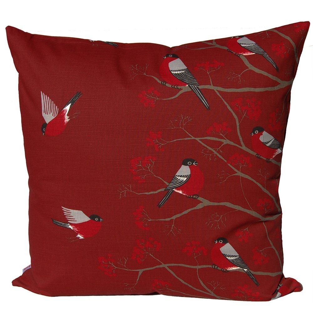 beties Kissenbezug Beeren Vögel, (1 Stück), Kissenhülle ca. 60x60 cm Deko-Kissen (marsala)