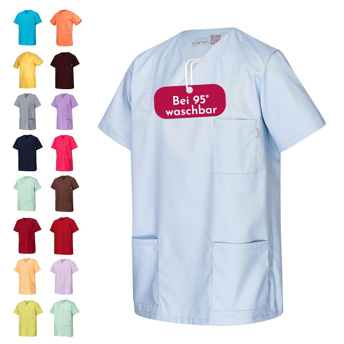 Clinotest Funktionsbluse Kasack Damen & Herren - 95 Grad waschbare, kochfest ohne einzulaufen (1-tlg) Schlupfkasack aus Baumwolle & Polyester - Berufsbekleidung für Pflege