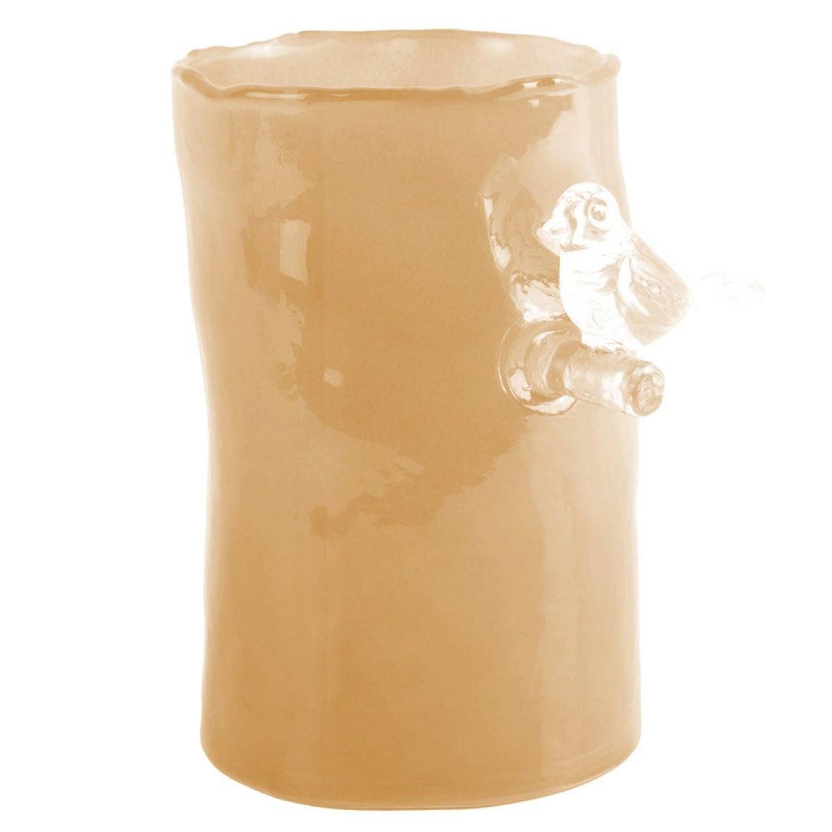 Present Time Dekovase Vase mit Vogel Bird on Branch Soft Yellow (15cm)