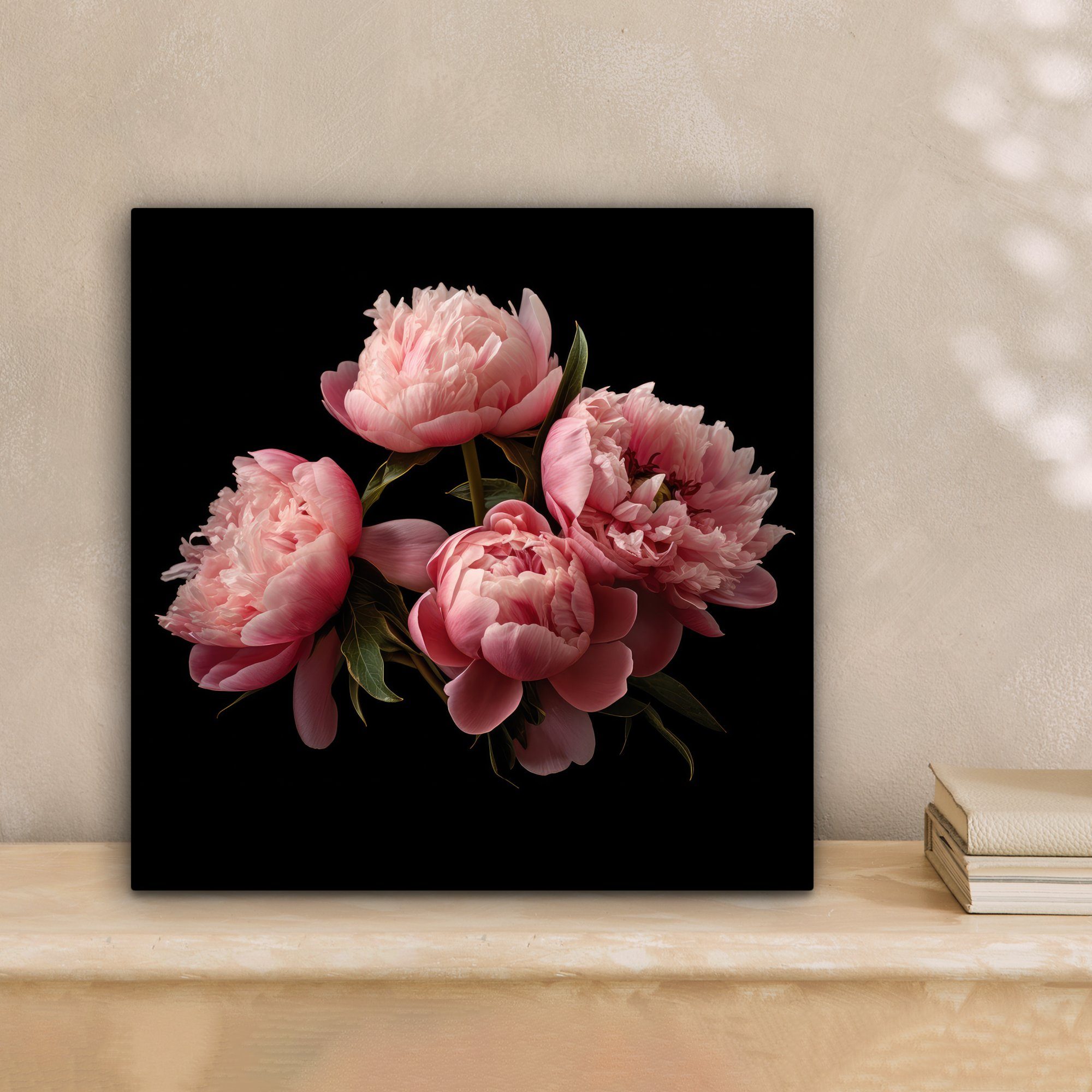 Botanisch - OneMillionCanvasses® - Pfingstrose Rosa Leinwand (1 20x20 Natur, für Schlafzimmer, Bilder - - Wohnzimmer Leinwandbild Blumen cm St),