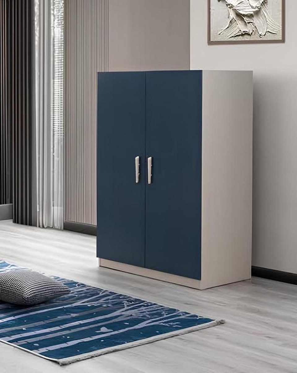 Xlmoebel Kleiderschrank Moderner blauer Holzschrank mit zwei Türen und Regalfächern (Kleiderschrank, 1-St., Kleiderschrank) Made in Europa