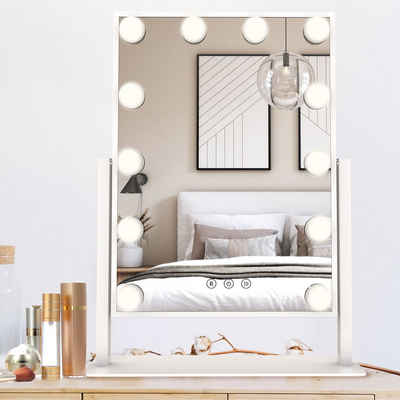 Aoucheni Schminkspiegel Kosmetikspiegel mit 12 LED-Lampen (Kosmetikspiegel mit EU-Stecker), 3 Farblichter, Smart Touch, 360-Grad-Drehung