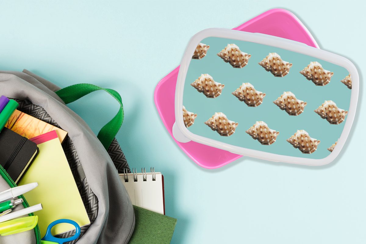 Brotbox Kunststoff Mädchen, rosa Erwachsene, Muster (2-tlg), Snackbox, - Kunststoff, Brotdose - Kinder, Lunchbox Muscheln MuchoWow für Grün,