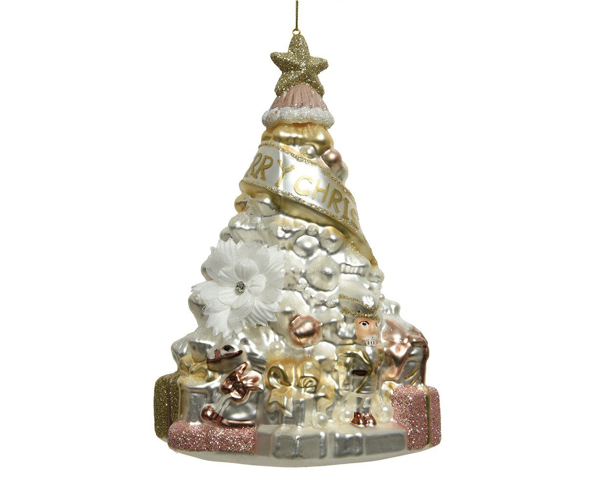 16cm Christbaumschmuck season Weihnachtsbaum gold rosa / weiß / Christbaumschmuck, Decoris decorations Glas