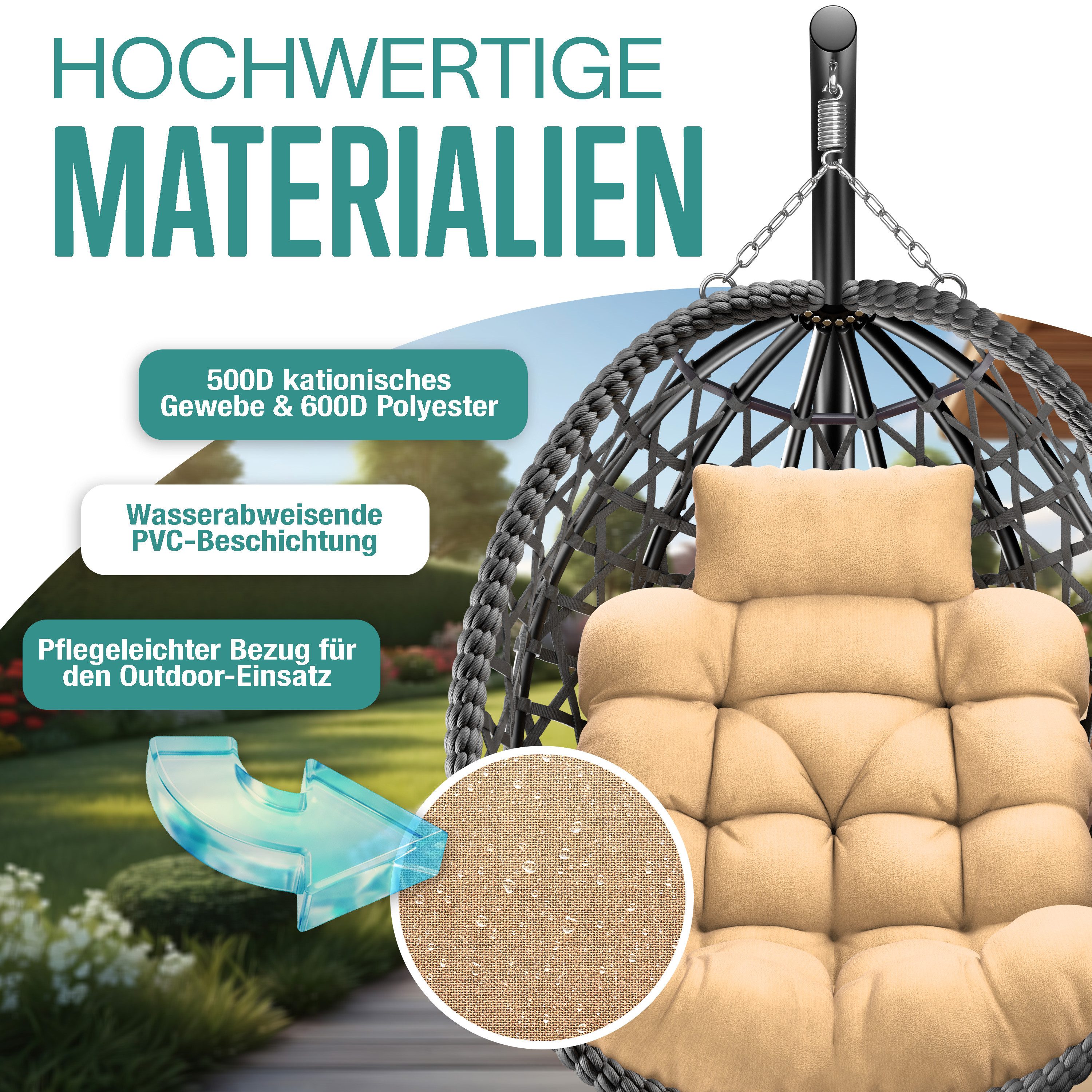 KESSER Hängesessel Hängestuhl mit Gestell, Polsterkissen, 2in1 Deckenhalterung & Cover, Indoor & Outdoor Schaukelstuhl bis 150kg belastbar