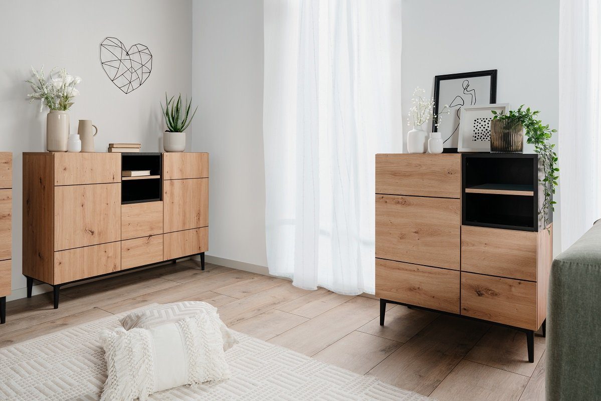 Finori Sideboard Kommode Nola, Artisan Oak / schwarz