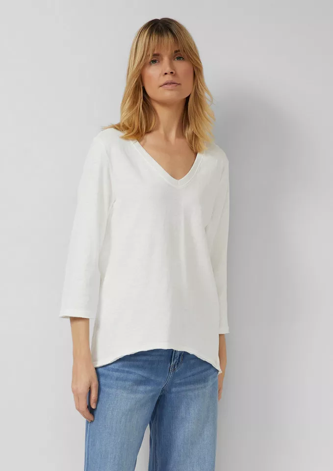 s.Oliver 3/4-Arm-Shirt T-Shirt Jersey-T-Shirt mit Flammgarnstruktur und gerundetem Saum