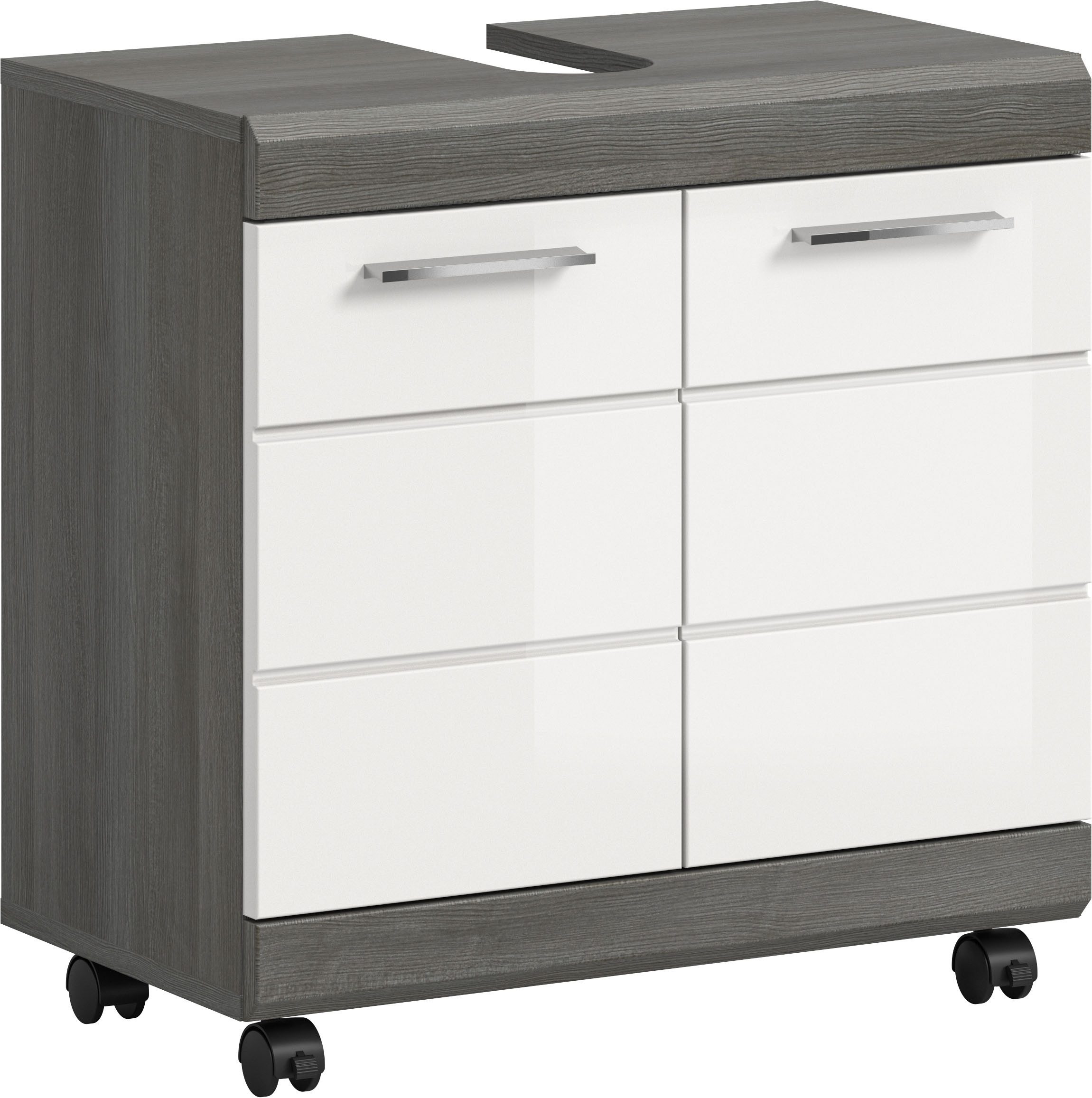 welltime Waschbeckenunterschrank SIENA, Breite 60cm, 2 Türen, auf Rollen, MDF-Front (TOPSELLER!, mit Siphonausschnitt 10x25 cm) in verschiedenen Farben erhältlich, Badmöbel, Badschrank, Kommode, Bad